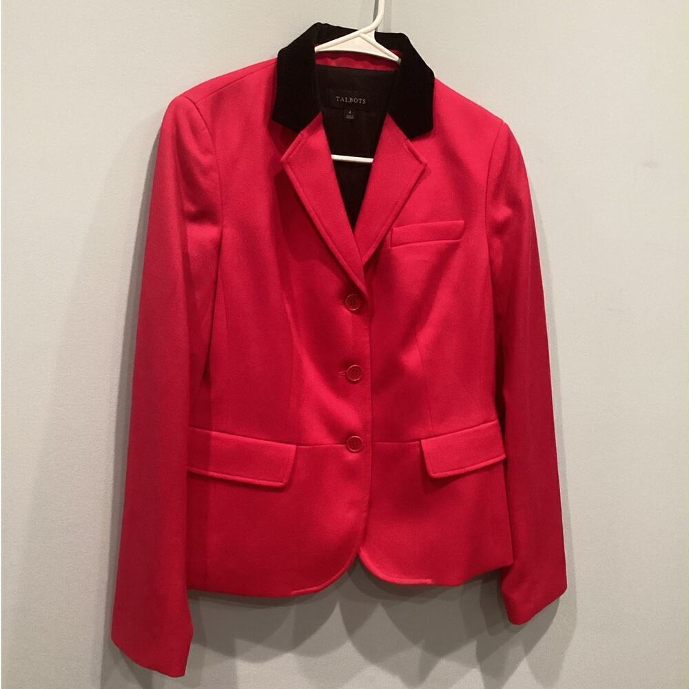 Talbots Womens Wool Blazer Size 4 Bright Pink Black Classic Preppy Old Money